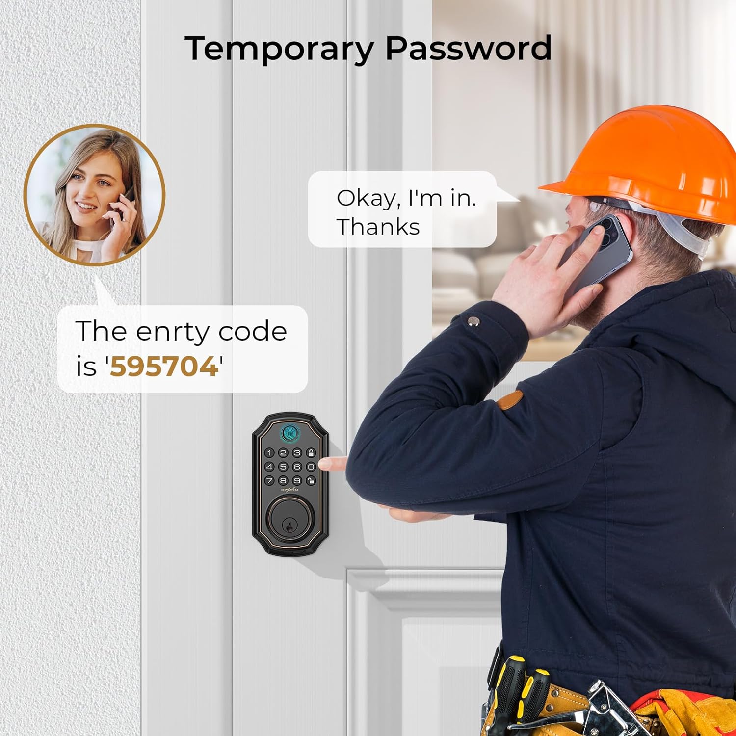 WiFi Door Lock D280W, Keyless Entry Door Lock Fingerprint, Bulit-in WiFi Deadbolt, App Remote Control, Electronic Keypad Door Lock, Safety Front Door Lock, Support Alexa, Auto Lock, Easy Installation - Image 6